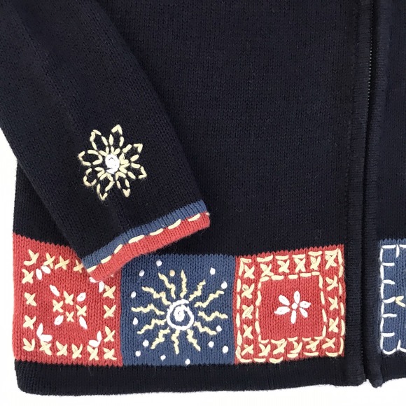 Vintage Y2K Hand Embroidered Zip Cardigan Sweater Med Boho Christopher & Banks - Picture 6 of 15